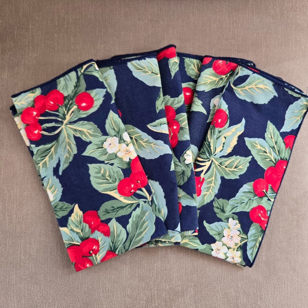 Now Designs Blue Floral Cherry Cotton Table Napkins Set of 6